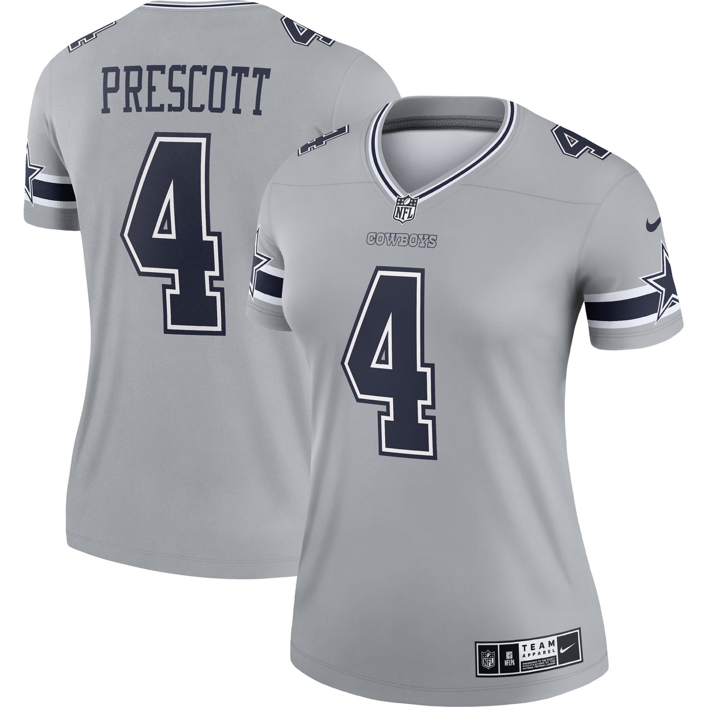 Dak Prescott Dallas Cowboys Nike Women's Inverted Legend Jersey - Gray